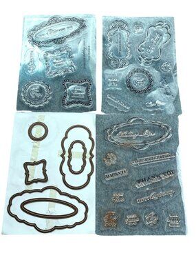 Clear Cling Stamps Metal Cutting Dies Sentiment Set with Frames